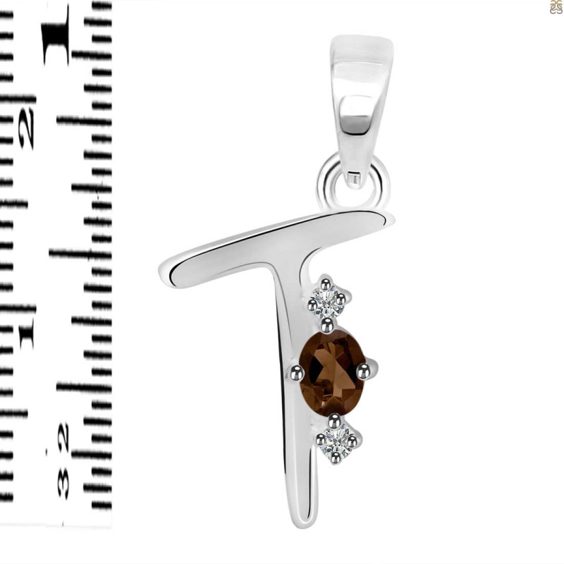 Smoky & White Topaz Alphabet T Pendant SMY-RDA-20.