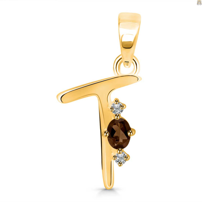 Smoky & White Topaz Alphabet T Pendant SMY-RDA-20.