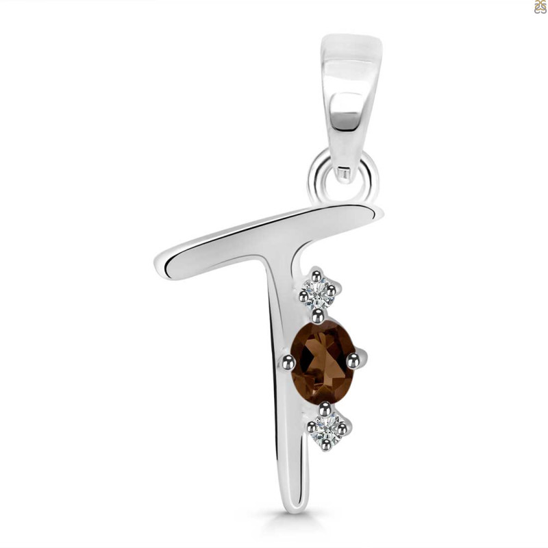 Smoky & White Topaz Alphabet T Pendant SMY-RDA-20.