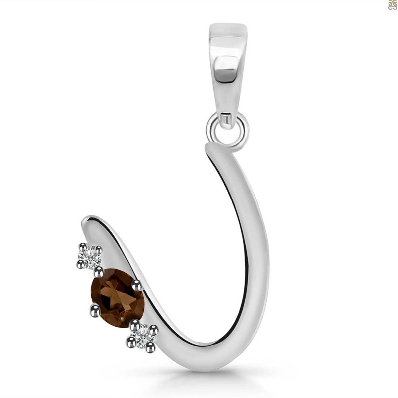 Smoky & White Topaz Alphabet U Pendant SMY-RDA-21.