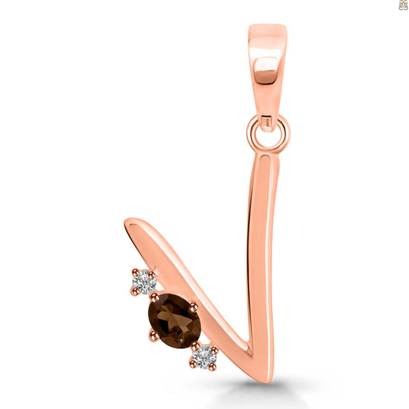 Smoky & White Topaz Alphabet V Pendant SMY-RDA-22.