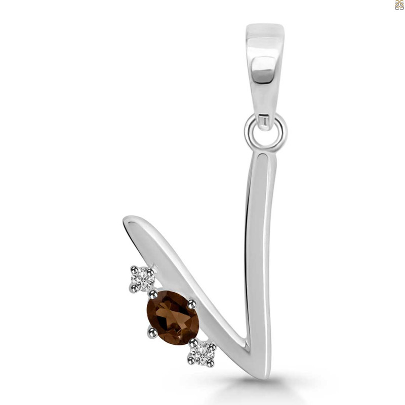 Smoky & White Topaz Alphabet V Pendant SMY-RDA-22.