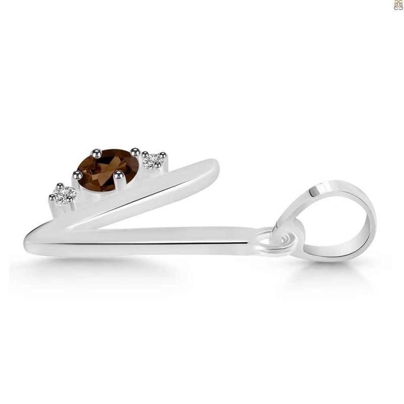Smoky & White Topaz Alphabet V Pendant