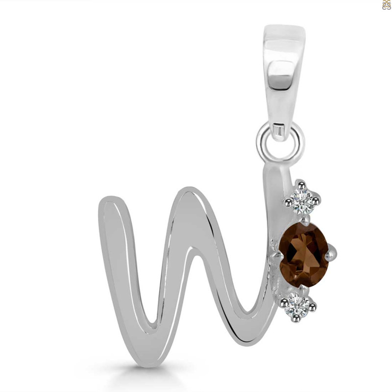 Smoky & White Topaz Alphabet W Pendant SMY-RDA-23.