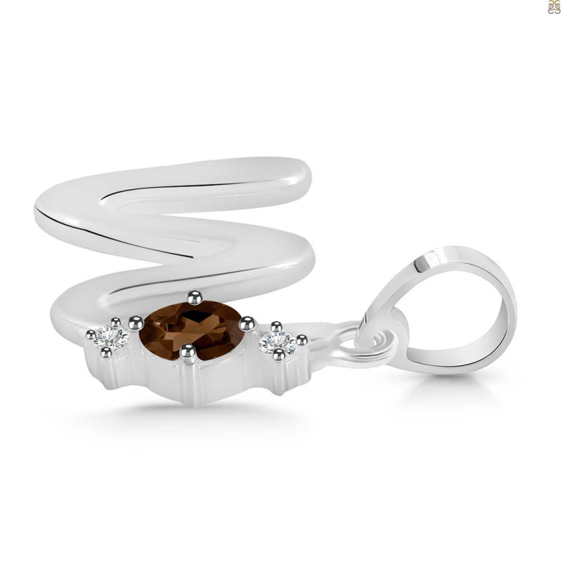 Smoky & White Topaz Alphabet W Pendant