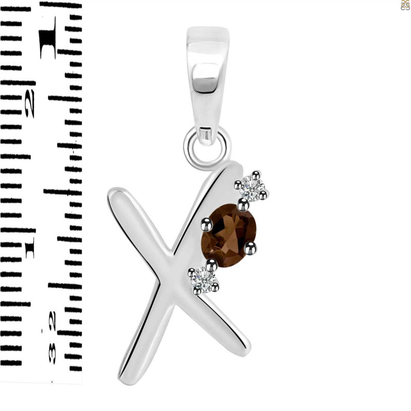 Smoky & White Topaz Alphabet X Pendant SMY-RDA-24.