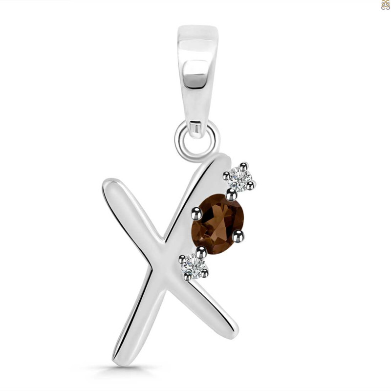 Smoky & White Topaz Alphabet X Pendant SMY-RDA-24.