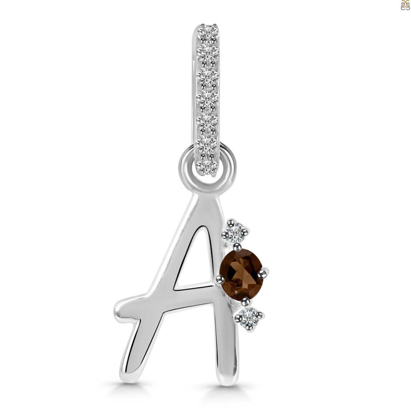 Smoky & White Topaz Alphabet A Pendant SMY-RDA-27.