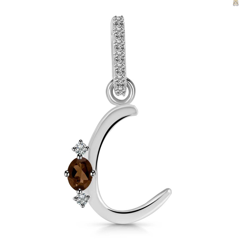 Smoky & White Topaz Alphabet C Pendant SMY-RDA-29.