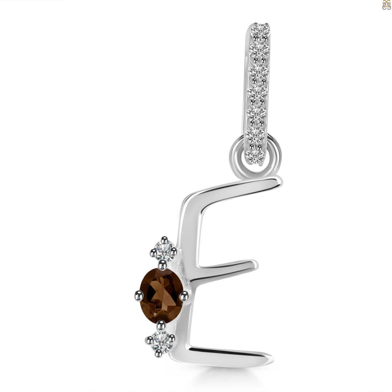 Smoky & White Topaz Alphabet E Pendant SMY-RDA-31.