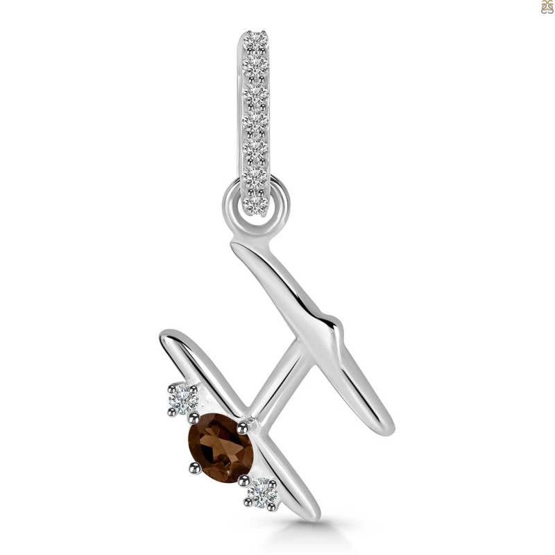 Smoky & White Topaz Alphabet H Pendant SMY-RDA-34.