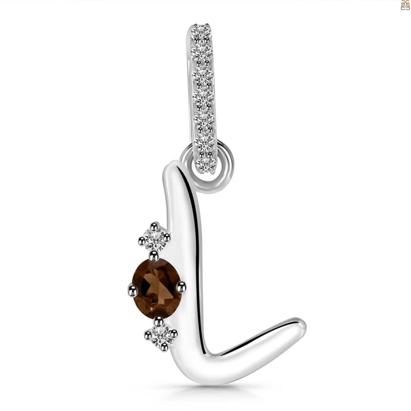 Smoky & White Topaz Alphabet L Pendant SMY-RDA-38.