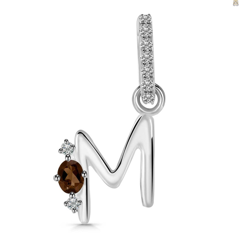 Smoky & White Topaz Alphabet M Pendant SMY-RDA-39.