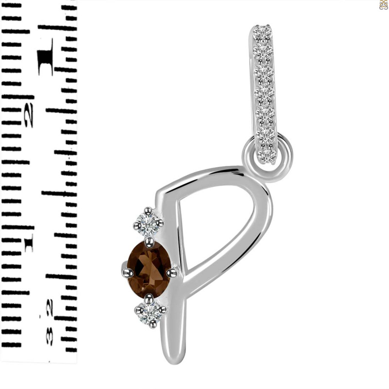 Smoky & White Topaz Alphabet P Pendant SMY-RDA-42.