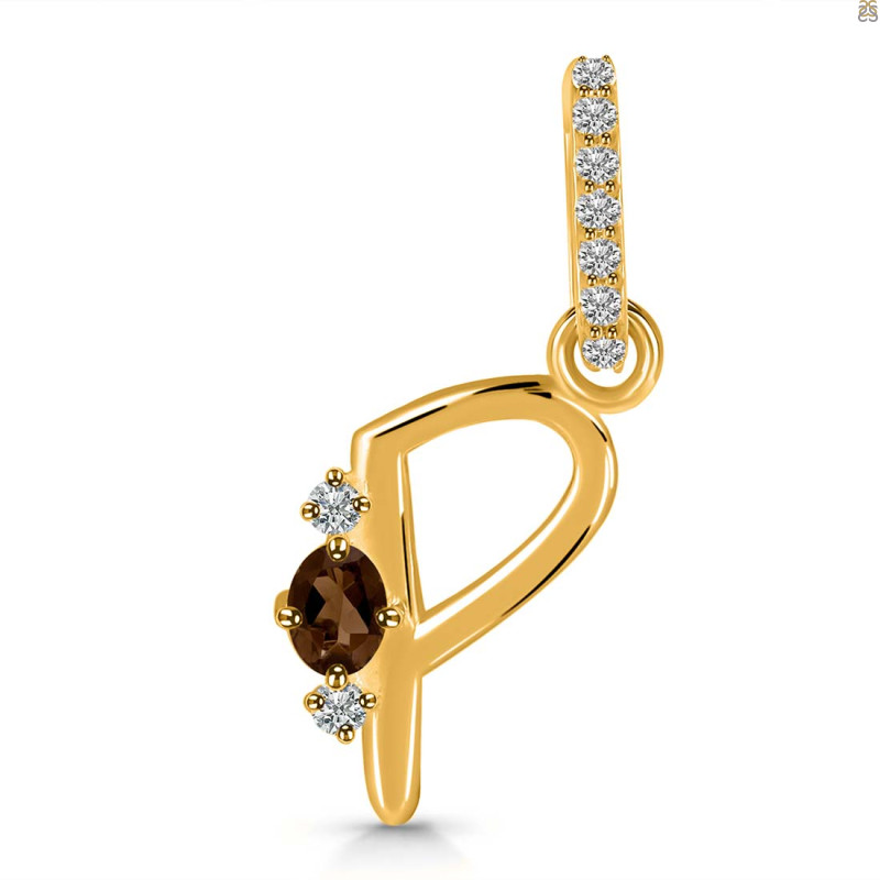 Smoky & White Topaz Alphabet P Pendant SMY-RDA-42.