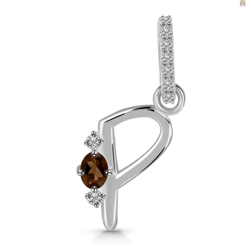 Smoky & White Topaz Alphabet P Pendant SMY-RDA-42.
