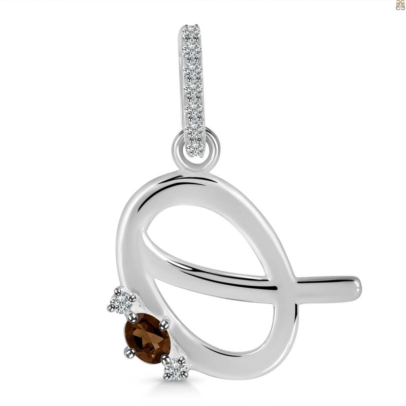 Smoky & White Topaz Alphabet Q Pendant SMY-RDA-43.