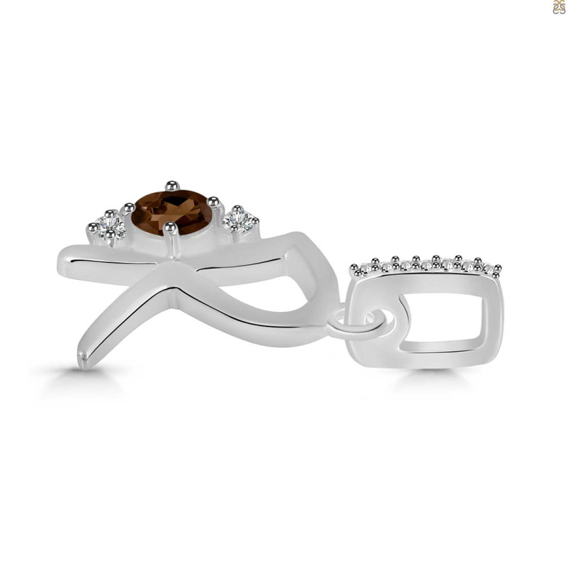 Smoky & White Topaz Alphabet R Pendant