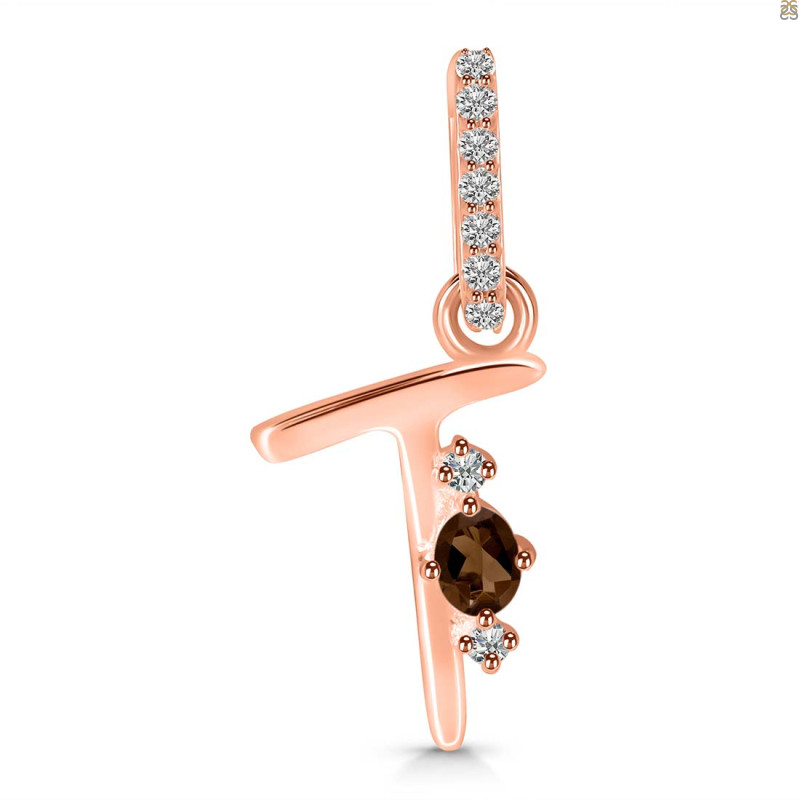 Smoky & White Topaz Alphabet T Pendant SMY-RDA-46.