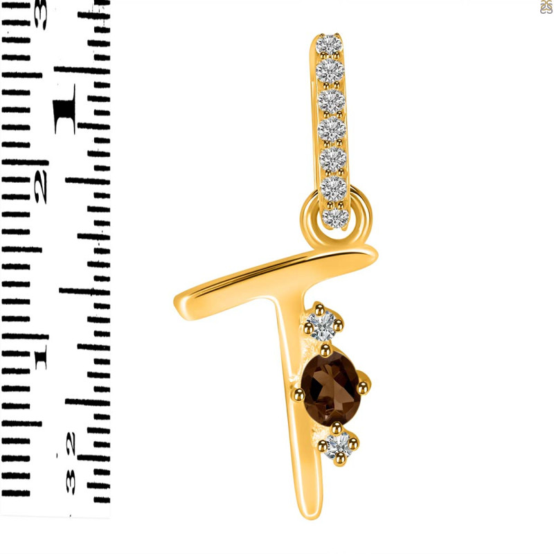 Smoky & White Topaz Alphabet T Pendant SMY-RDA-46.