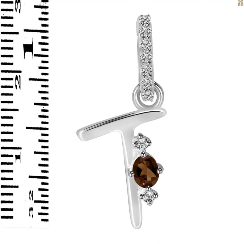 Smoky & White Topaz Alphabet T Pendant SMY-RDA-46.