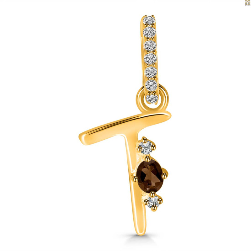 Smoky & White Topaz Alphabet T Pendant SMY-RDA-46.