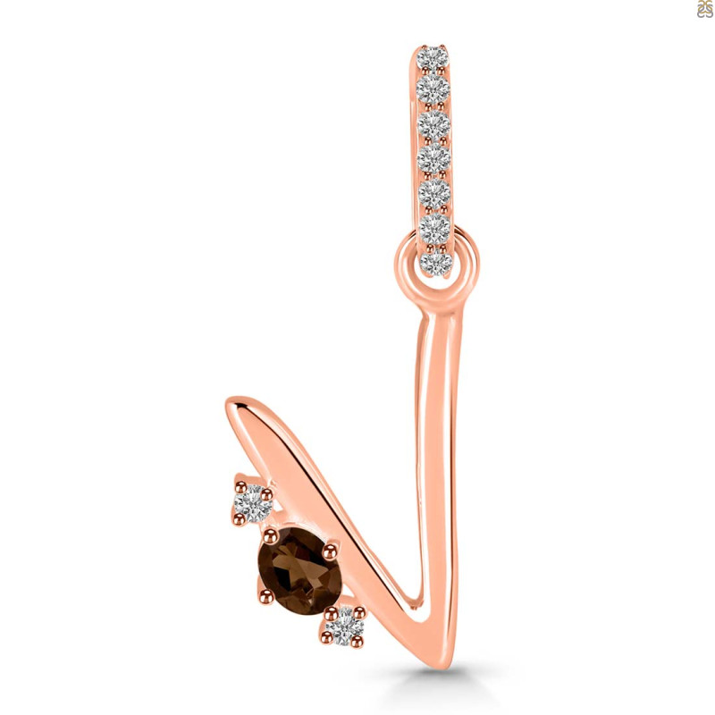 Smoky & White Topaz Alphabet V Pendant SMY-RDA-48.