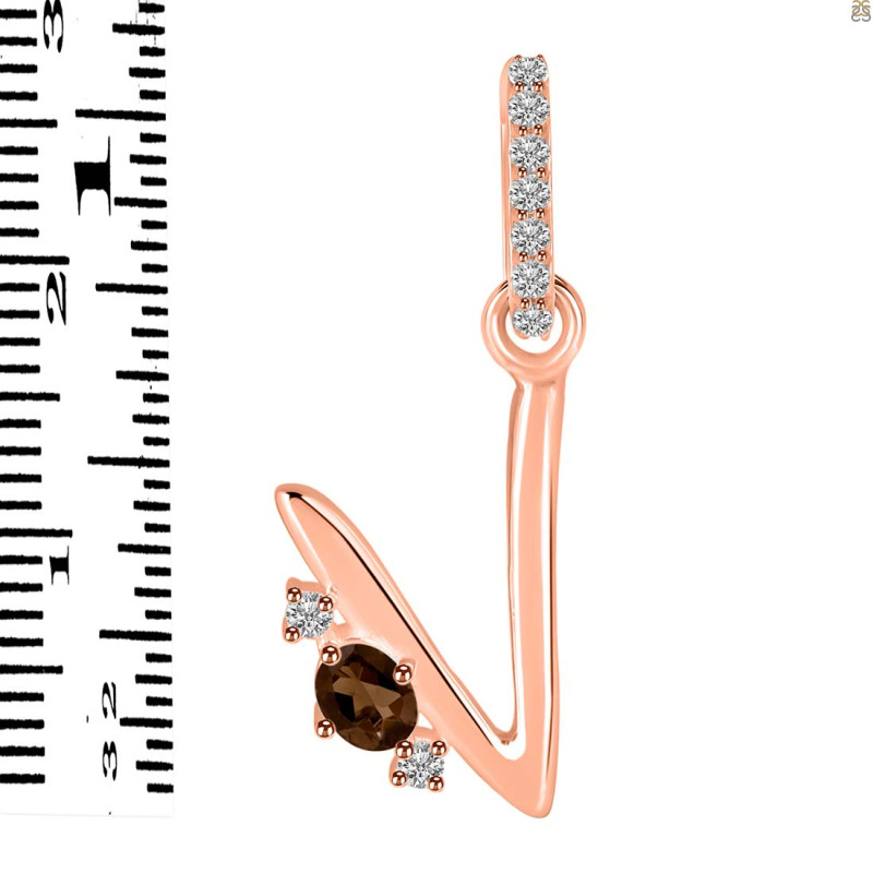 Smoky & White Topaz Alphabet V Pendant SMY-RDA-48.