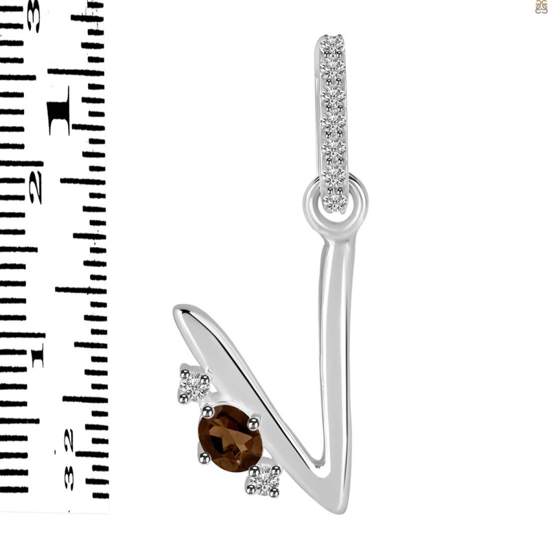 Smoky & White Topaz Alphabet V Pendant SMY-RDA-48.