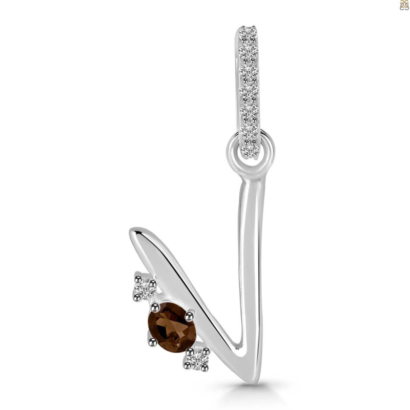 Smoky & White Topaz Alphabet V Pendant SMY-RDA-48.
