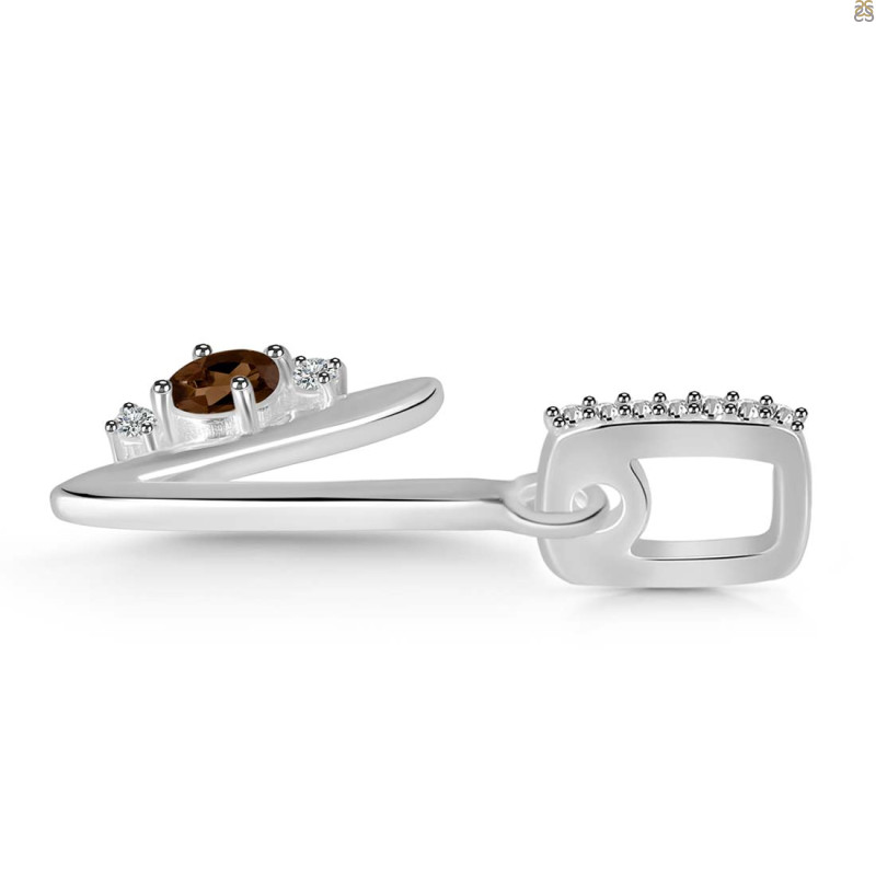 Smoky & White Topaz Alphabet V Pendant