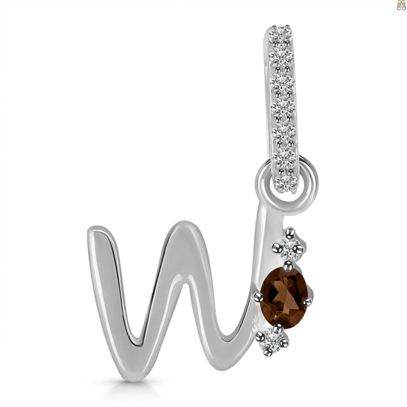 Smoky & White Topaz Alphabet W Pendant SMY-RDA-49.