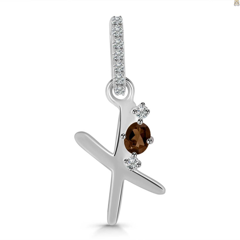 Smoky & White Topaz Alphabet X Pendant SMY-RDA-50.