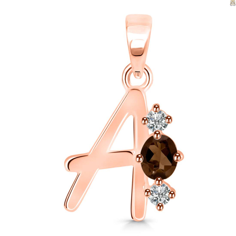 Smoky & White Topaz Alphabet A Pendant SMY-RDA-53.
