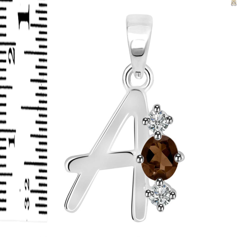 Smoky & White Topaz Alphabet A Pendant SMY-RDA-53.