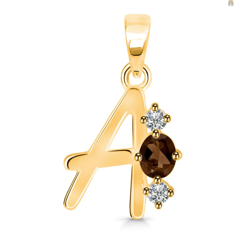 Smoky & White Topaz Alphabet A Pendant SMY-RDA-53.