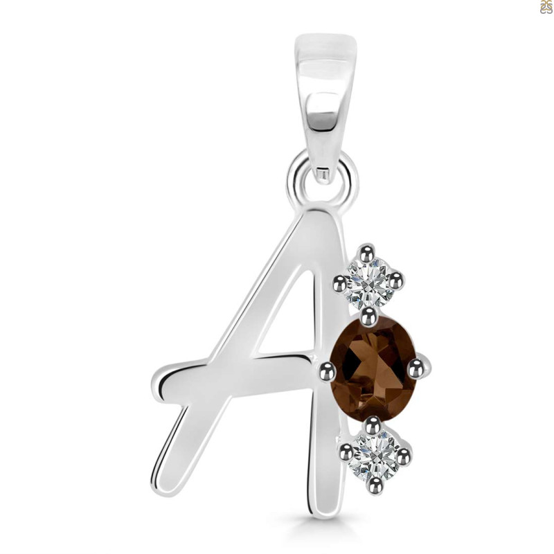 Smoky & White Topaz Alphabet A Pendant SMY-RDA-53.