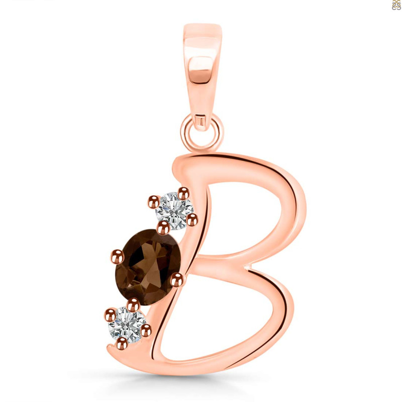 Smoky & White Topaz Alphabet B Pendant SMY-RDA-54.