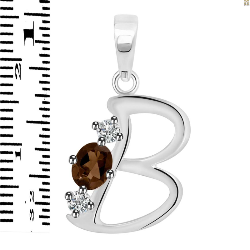 Smoky & White Topaz Alphabet B Pendant SMY-RDA-54.