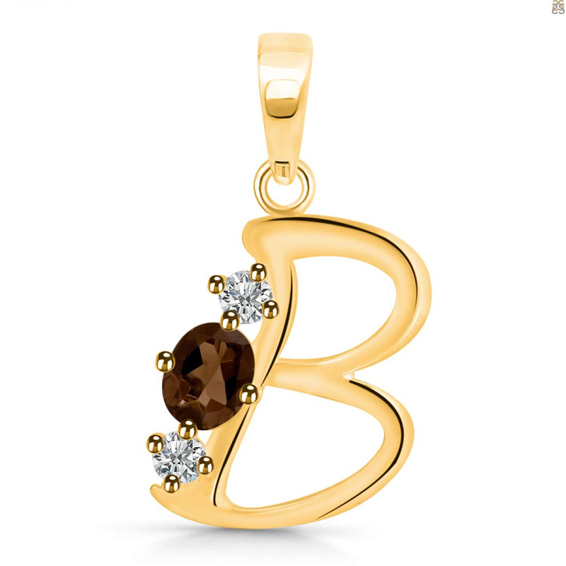 Smoky & White Topaz Alphabet B Pendant SMY-RDA-54.