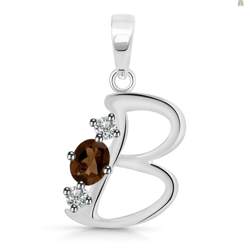Smoky & White Topaz Alphabet B Pendant SMY-RDA-54.