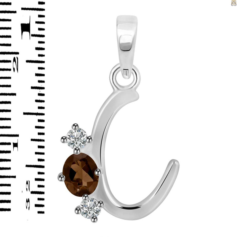 Smoky & White Topaz Alphabet C Pendant SMY-RDA-55.