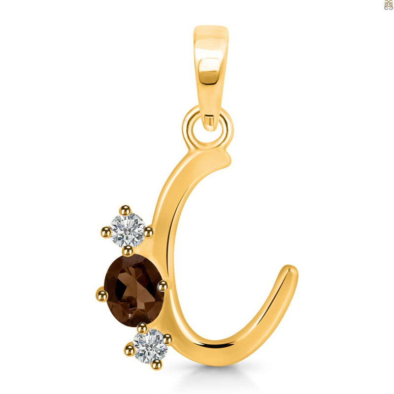 Smoky & White Topaz Alphabet C Pendant SMY-RDA-55.