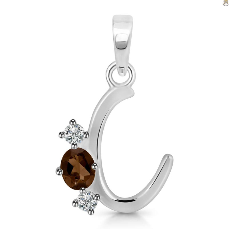 Smoky & White Topaz Alphabet C Pendant SMY-RDA-55.