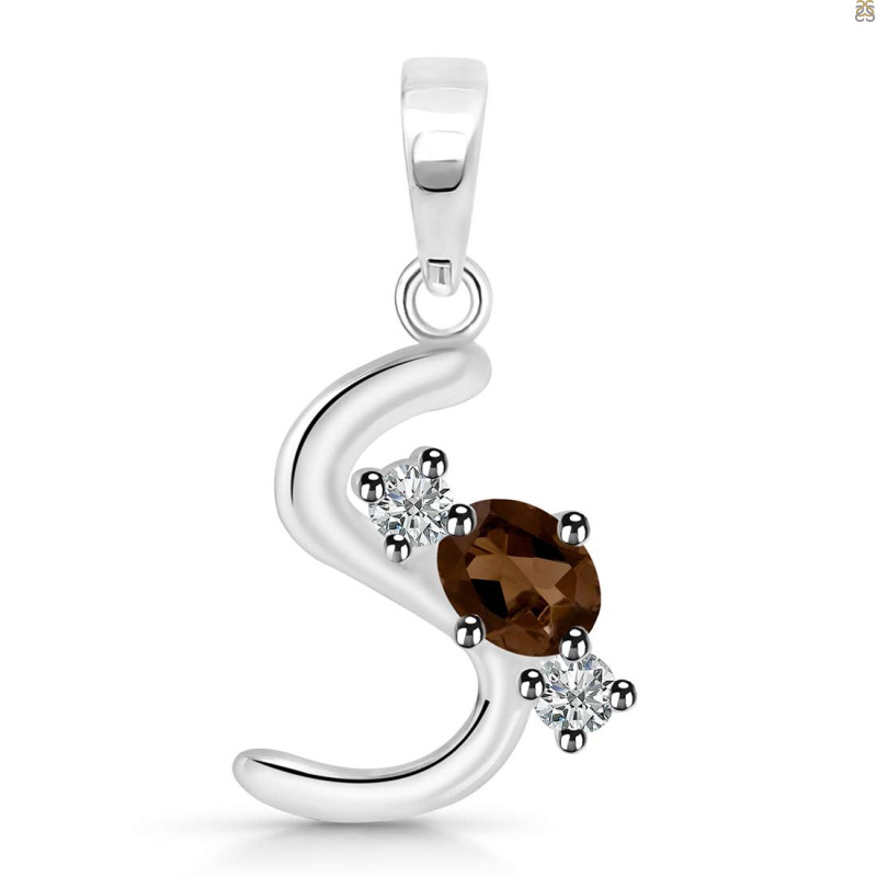 Smoky & White Topaz Alphabet S Pendant SMY-RDA-71.