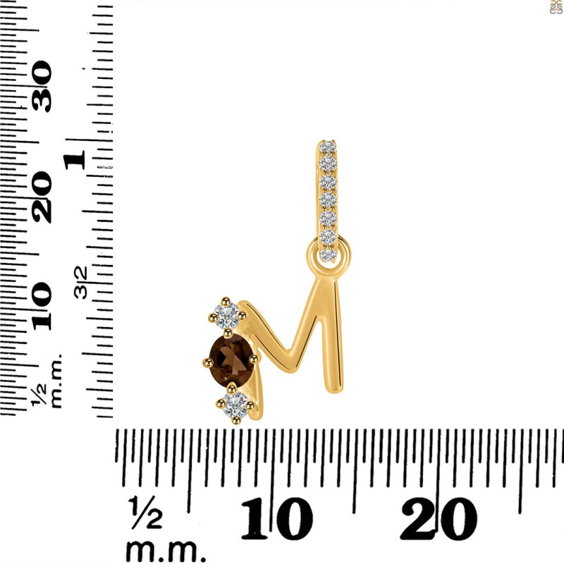 Smoky & White Topaz Alphabet M Pendant SMY-RDA-91.