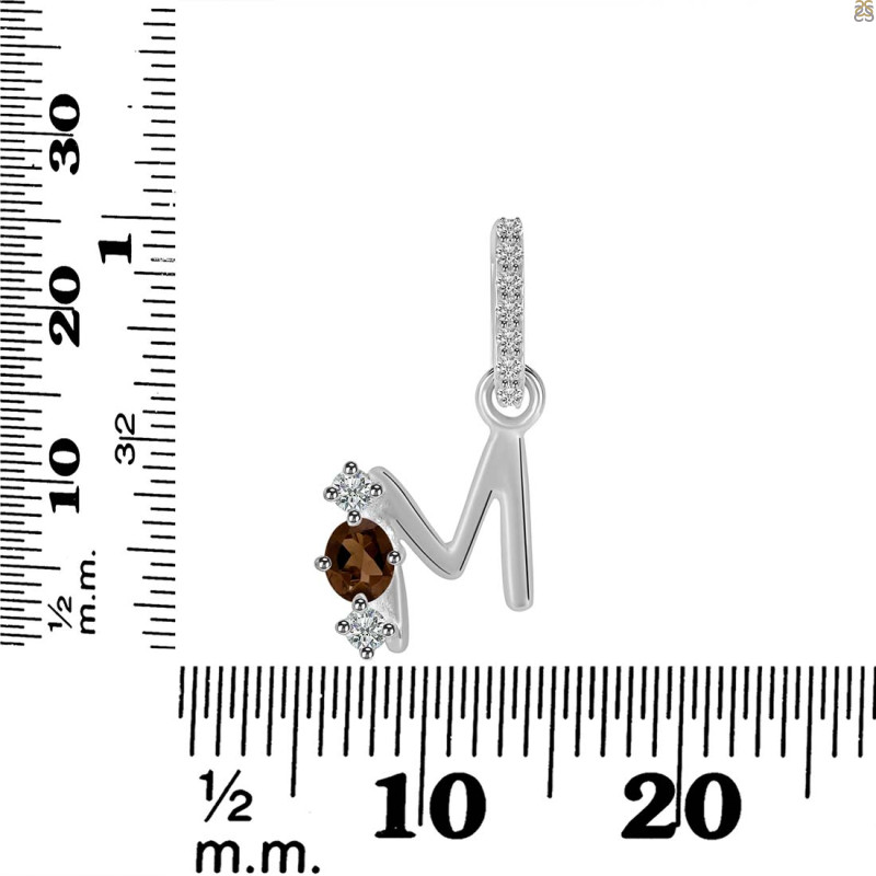 Smoky & White Topaz Alphabet M Pendant SMY-RDA-91.