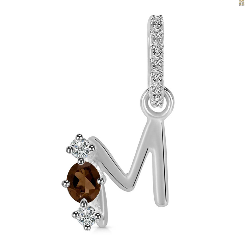 Smoky & White Topaz Alphabet M Pendant SMY-RDA-91.
