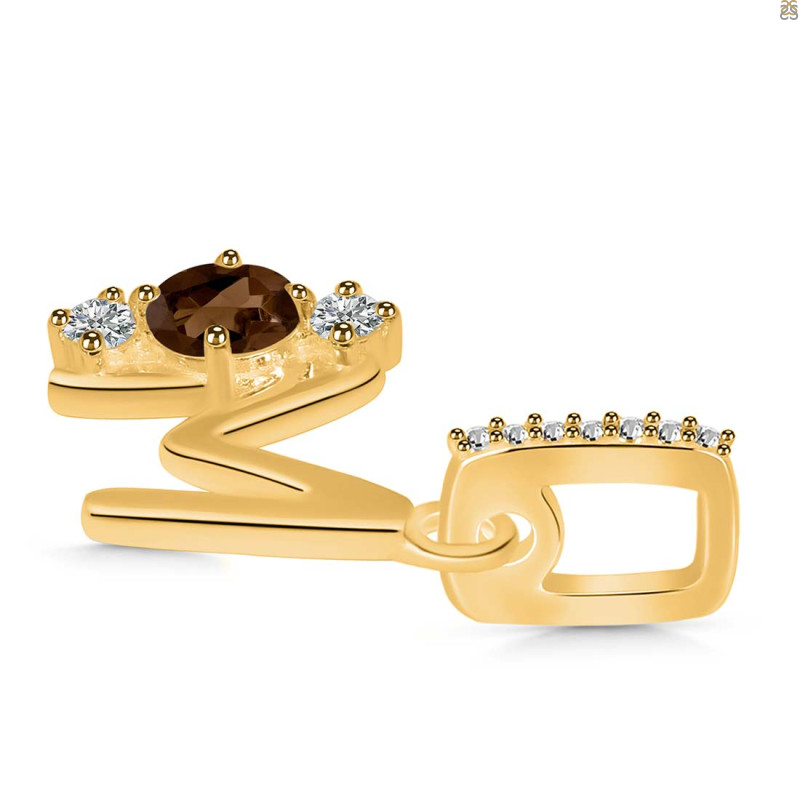 Smoky & White Topaz Alphabet M Pendant SMY-RDA-91.