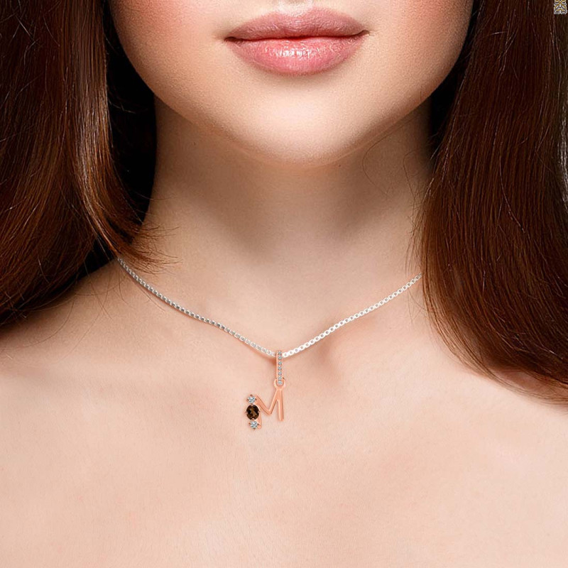 Smoky & White Topaz Alphabet M Pendant SMY-RDA-91.